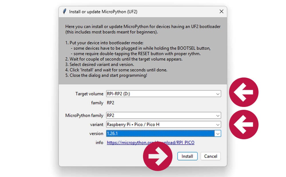 Параметры установки MicroPython