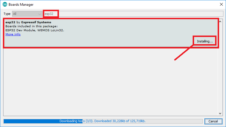 Установка ESP32 в Arduino IDE — установка пакета