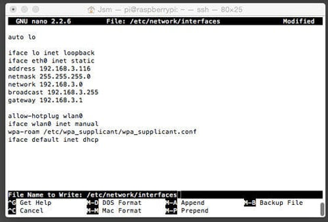 Сохранённый файл конфигурации сетевых интерфейсов со статическим IP