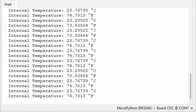 Raspberry Pi Pico чтение встроенного датчика температуры в цикле