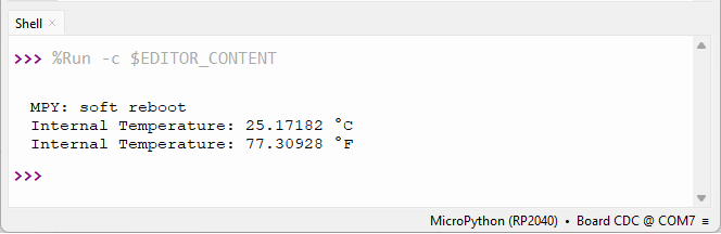 Raspberry Pi Pico, чтение встроенного датчика температуры