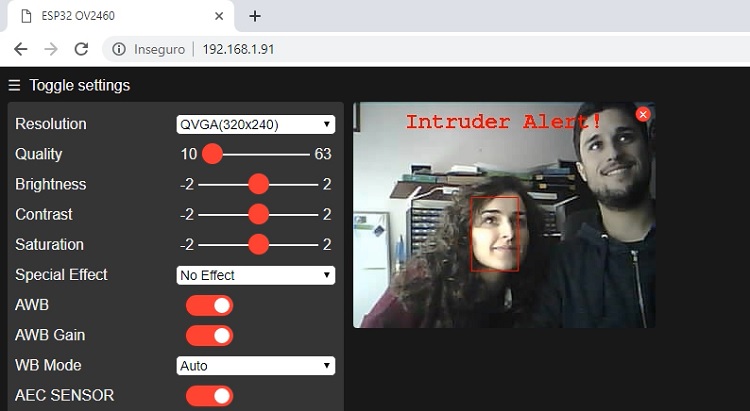 ESP32-CAM обнаружение лица - оповещение о вторжении