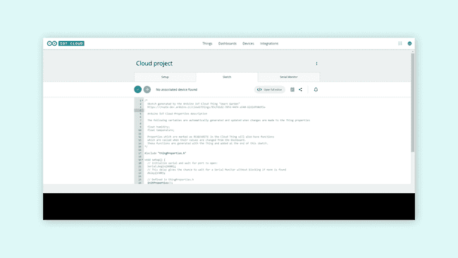 Редактирование скетча в облачном редакторе