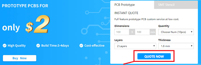 JLCPCB кнопка Quote Now