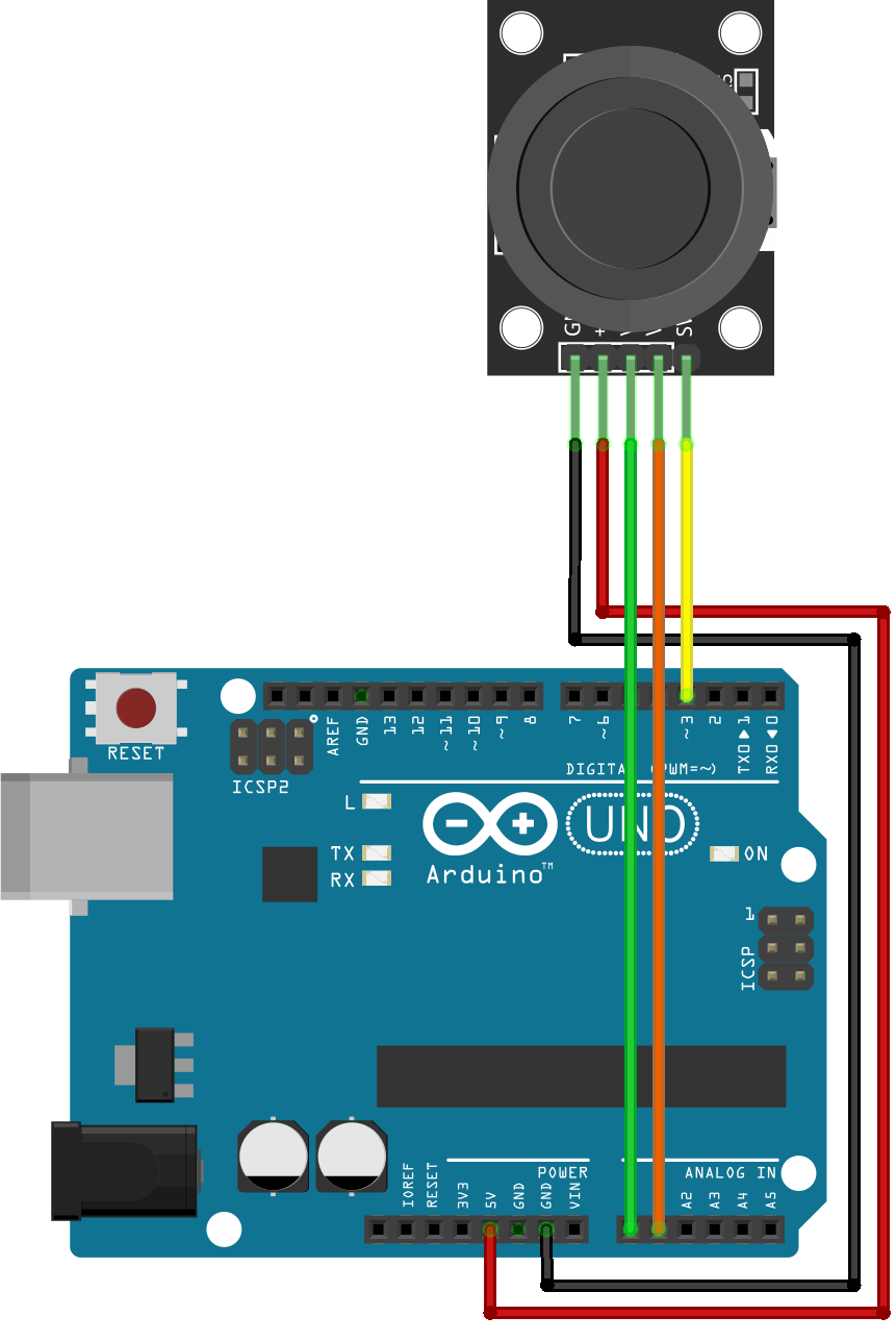 Схема подключения джойстик-модуля к Arduino