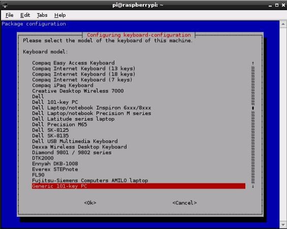 Меню конфигурации клавиатуры