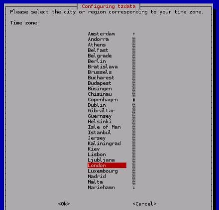 Выбор города или региона часового пояса