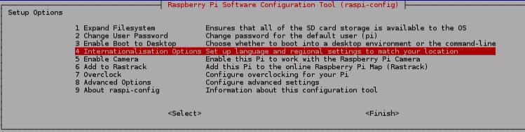 Главное меню raspi-config