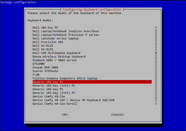 Выбор типа клавиатуры
