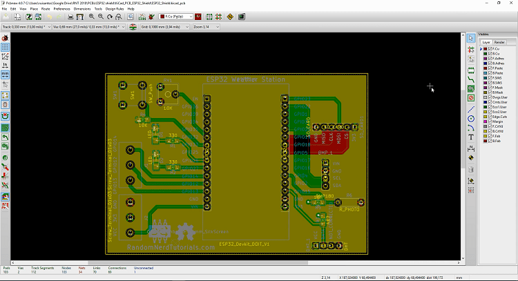 Вид печатной платы в KiCad