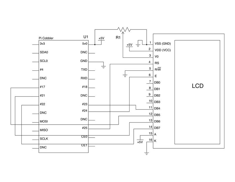Принципиальная схема подключения LCD к Raspberry Pi