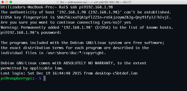SSH-подключение к Raspberry Pi из терминала