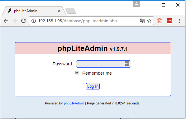 Страница входа phpLiteAdmin — ввод пароля