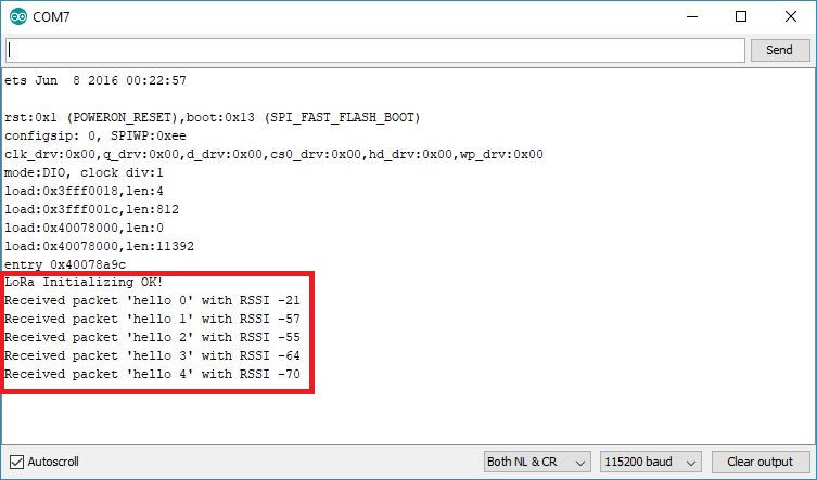 LoRa приёмник — монитор последовательного порта