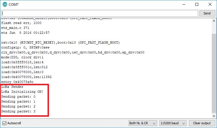 LoRa отправитель — монитор последовательного порта