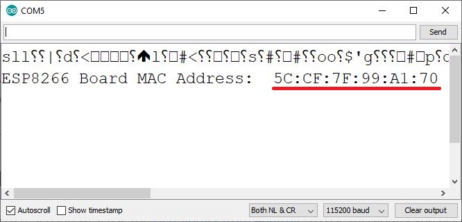 Получение MAC-адреса ESP8266 в мониторе порта