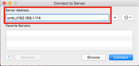 Mac OS X — ввод адреса сервера