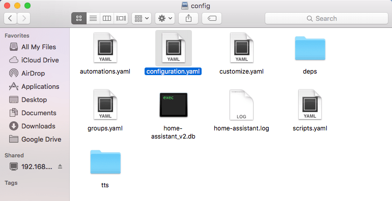 Mac OS X — файл configuration.yaml