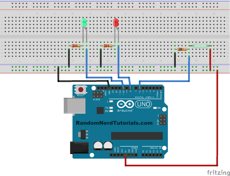 Схема подключения магнитного герконового переключателя к Arduino