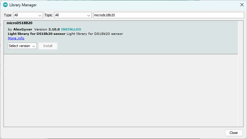 Установка библиотеки microDS18B20 в Arduino IDE