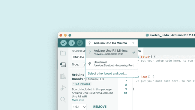 Плата Arduino UNO R4 Minima обнаружена