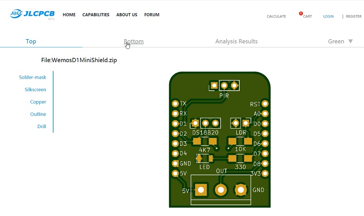 Мультисенсорный шилд в JLCPCB Gerber Viewer