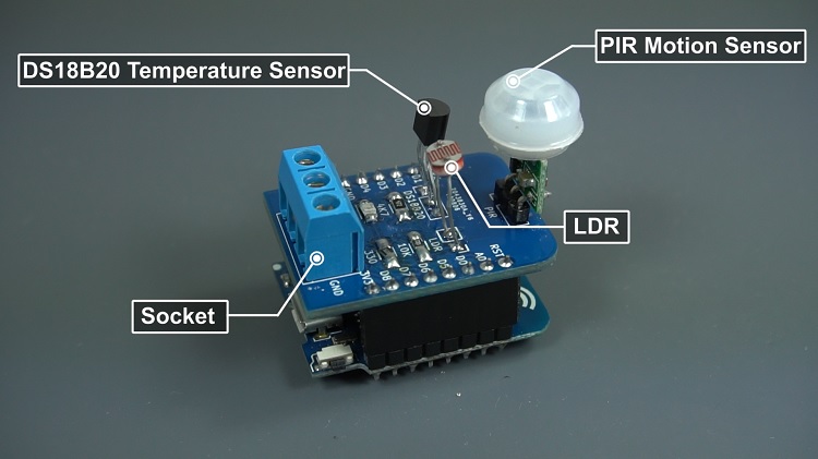 Мультисенсорный шилд с подписями компонентов