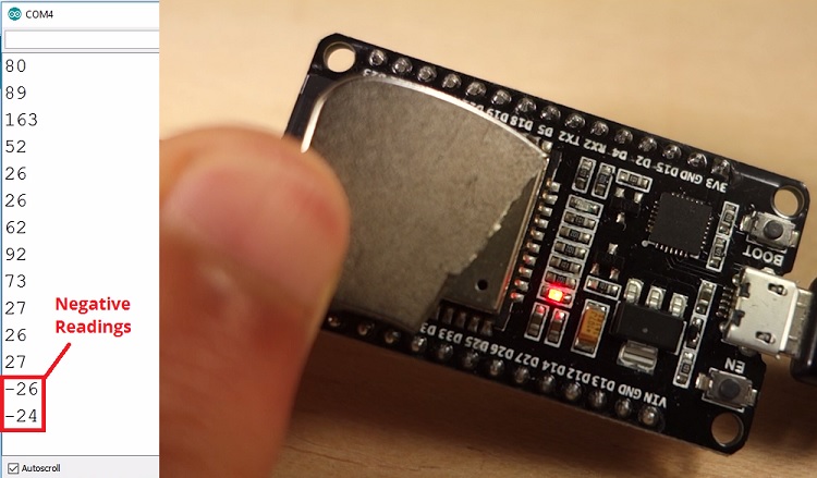 Отрицательные показания встроенного датчика Холла ESP32 в Serial Monitor Arduino IDE