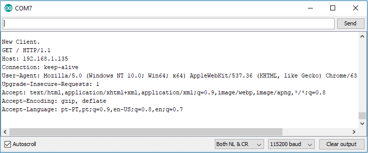 HTTP-запрос нового клиента в мониторе последовательного порта