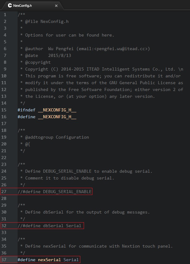 Файл конфигурации Nextion NexConfig.h