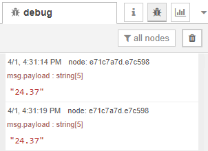 Отладочное окно Node-RED - HTTP GET значение