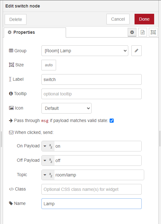 Редактирование узла Switch в Node-RED для MQTT