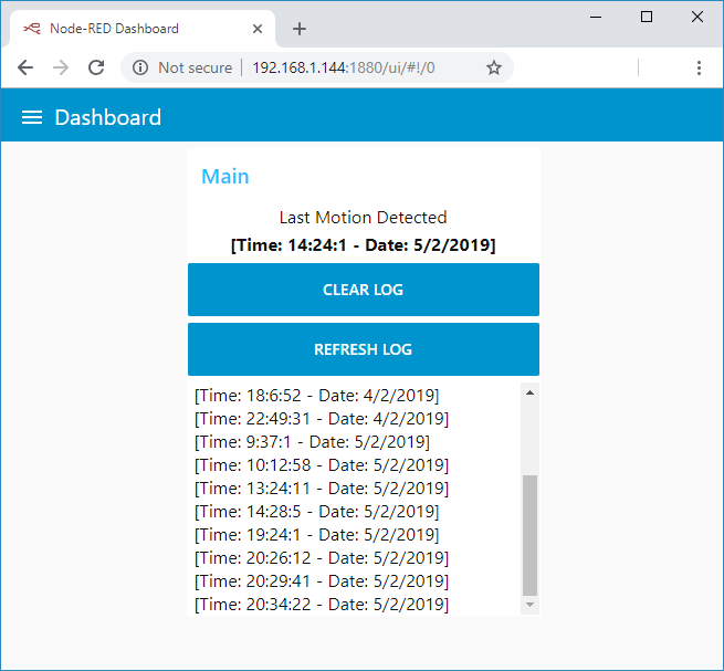 Журнал обнаружения движения в Node-RED
