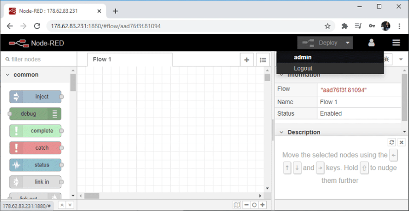 Кнопка выхода в Node-RED