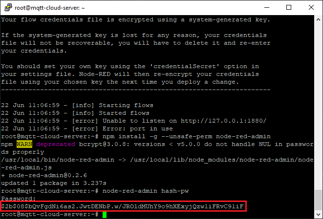 Генерация хеша пароля Node-RED