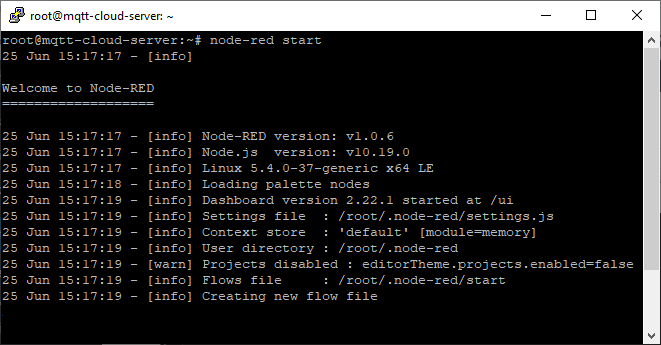 Команда запуска Node-RED