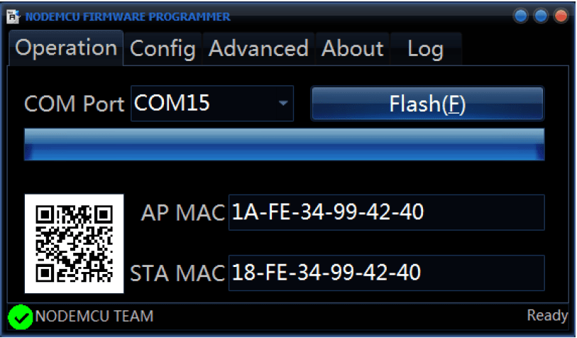 NodeMCU flasher — успешная прошивка
