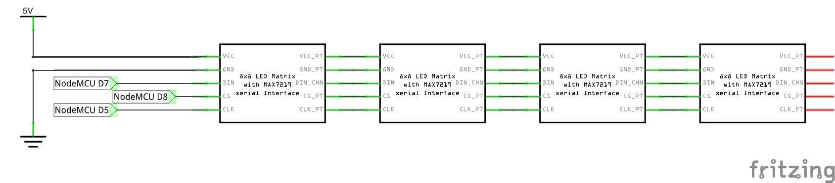 Схема подключения матрицы к NodeMCU