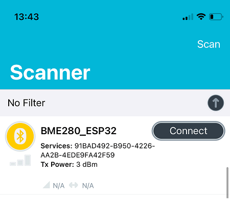 Сканирование BLE-устройств ESP32 в приложении nRF Connect