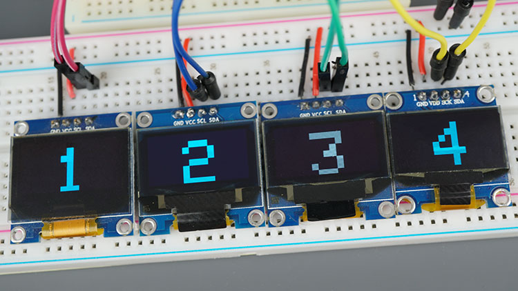 Демонстрация OLED SSD1306 с I2C мультиплексором TCA9548A