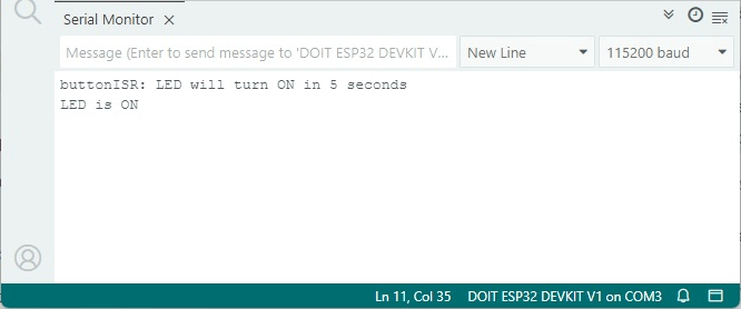 Включение светодиода по нажатию кнопки с одноразовым таймером -- демонстрация Serial Monitor