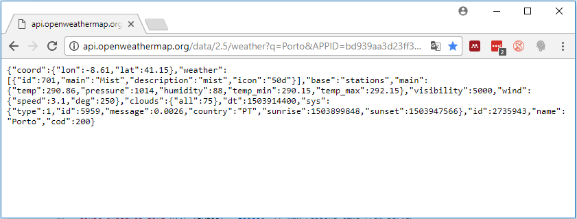 Тестирование API OpenWeatherMap в браузере
