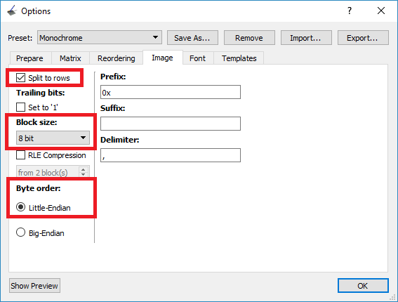 Отображение bitmap-изображений OLED конвертация экспорт