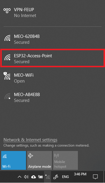 Выбор сети ESP32-Access-Point на компьютере