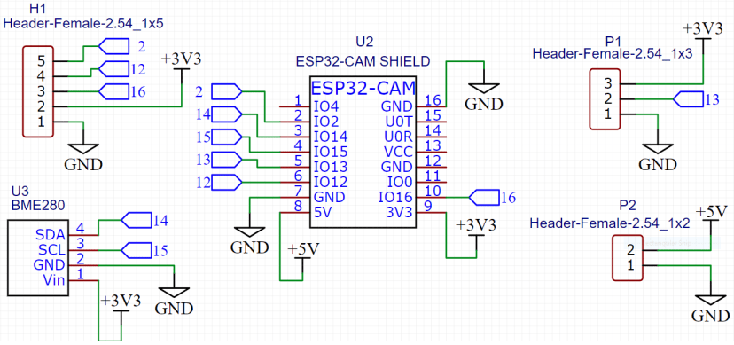 Принципиальная схема PCB-платы расширения ESP32-CAM для Telegram с PIR и BME280