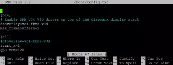 Файл config.txt в терминале Raspberry Pi 4
