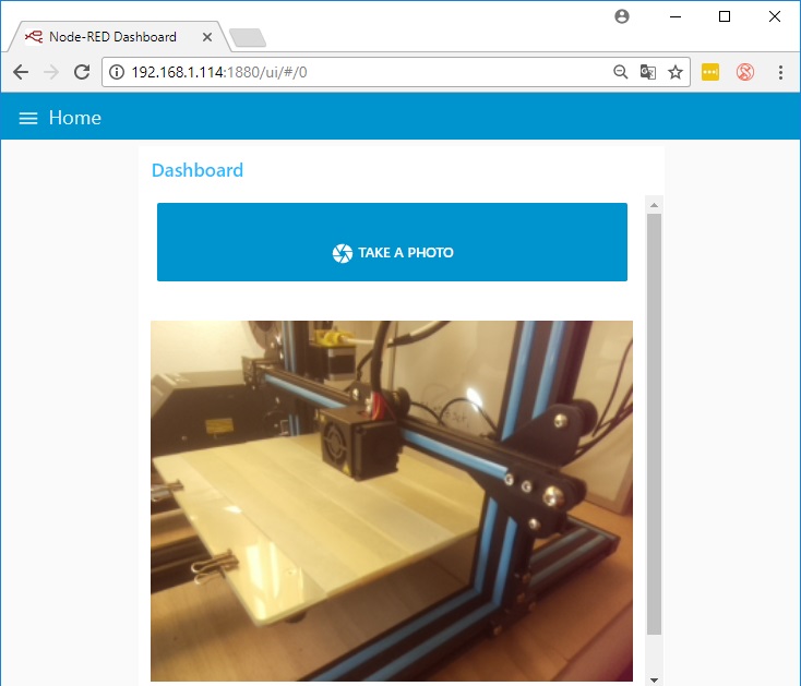 Пользовательский интерфейс Node-RED с фотографией камеры Pi