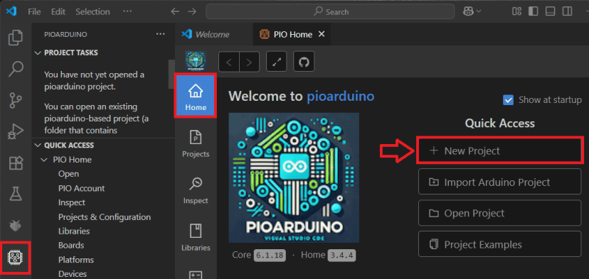 Расширение VS Code pioarduino IDE - создание нового проекта