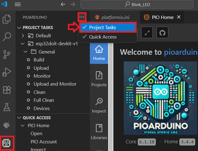 VS Code pioarduino IDE - включение задач проекта