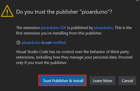 Расширение VS Code pioarduino IDE доверие и установка